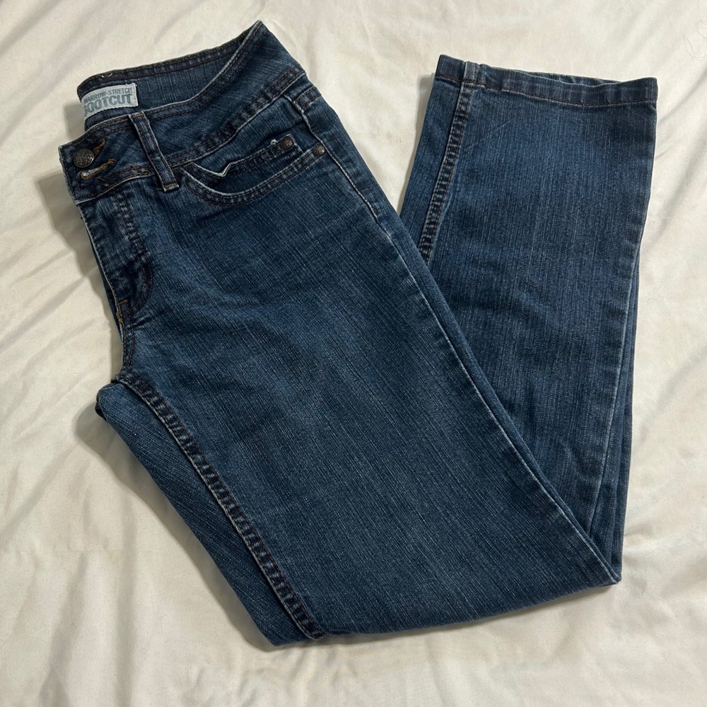 Faded Glory Womens 4 Petite Narrow Stretch Bootcut Jeans Dark Rinse Blue Denim
